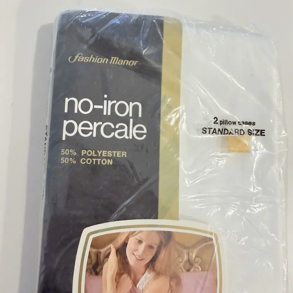 NEW Sealed Vintage JC Penney Fashion Manor 2 Standard Pillowcases White Percale